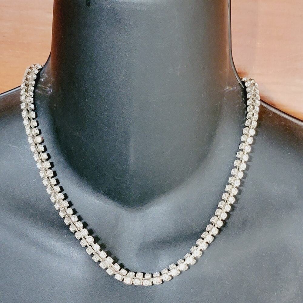 Vintage DUPLAIS Rhinestone Necklace‎ 16" Sparkly Glass Designer Rope wh03-40